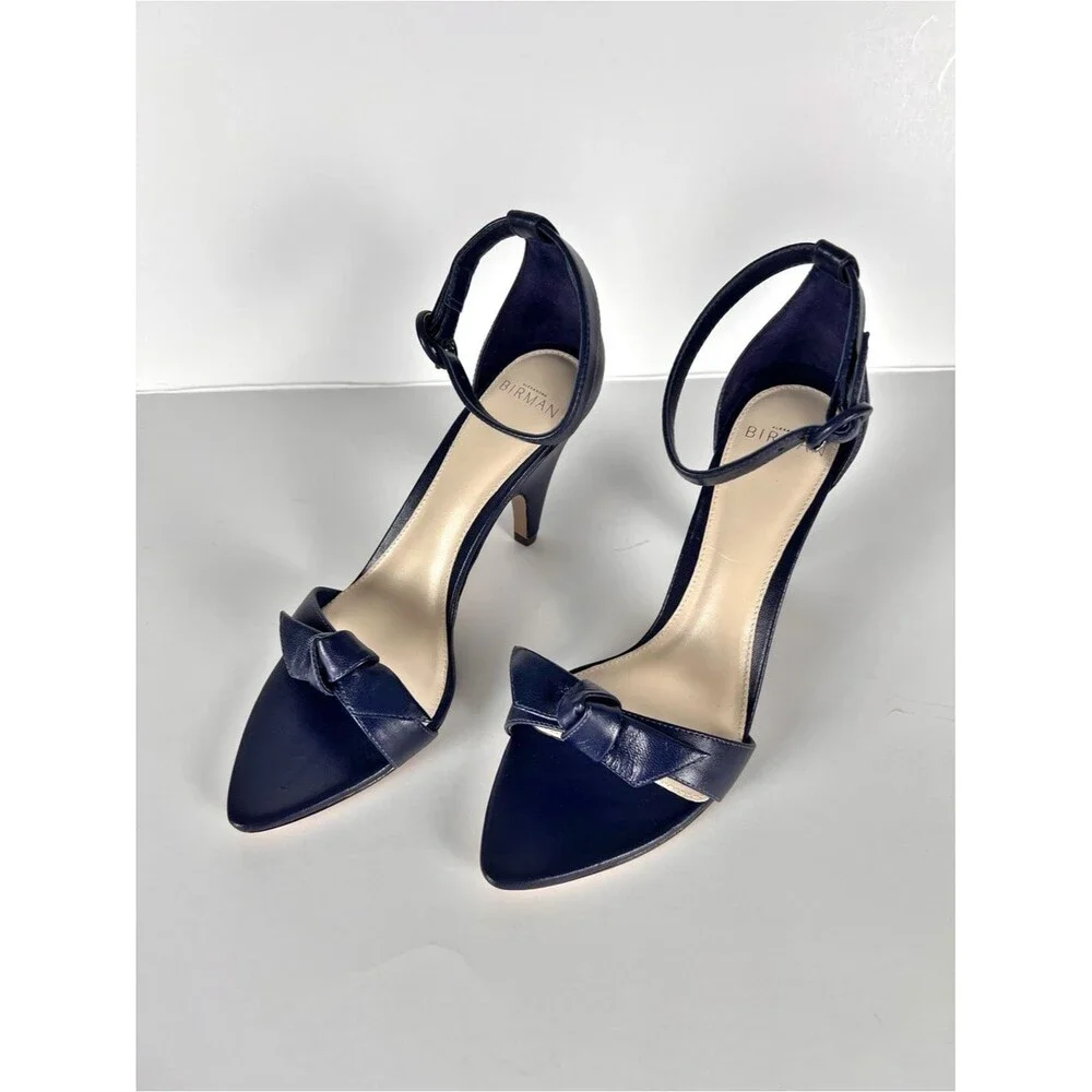 Alexandre Birman Clarita Frenchie Leather Sandal Heel in Twilight Blue Size 39.5